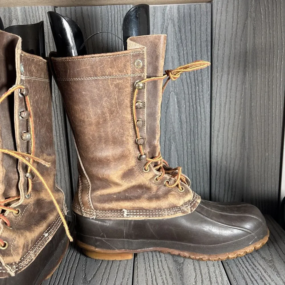 Vintage LL Bean Boots Men's 10 M Brown Leather Duck Hunting Tall 12